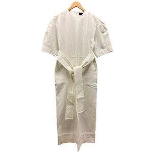 Lafete Women's 1 White Cotton Blend Belted Short Sleeve‎ Jumpsuit Minimalist